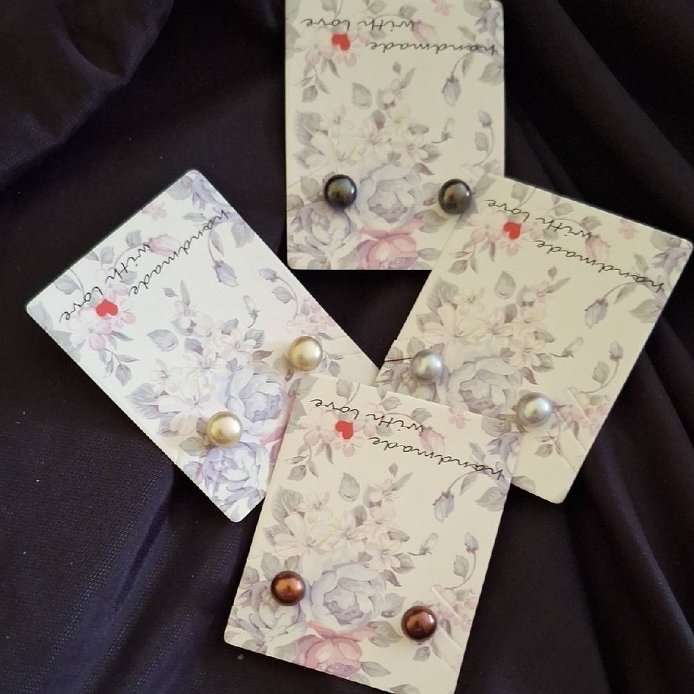 Elegant Pearl Stud Earrings Set - Multicolor